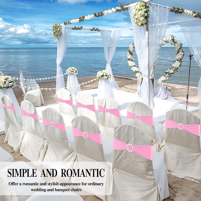 Pink Chair Sashes 100 Pack Spandex Stretch Chair Band Sashes with Buckles for Folding Chairs Wedding Party Reception Baby Shower Events Banquet Decorations - Image 5
