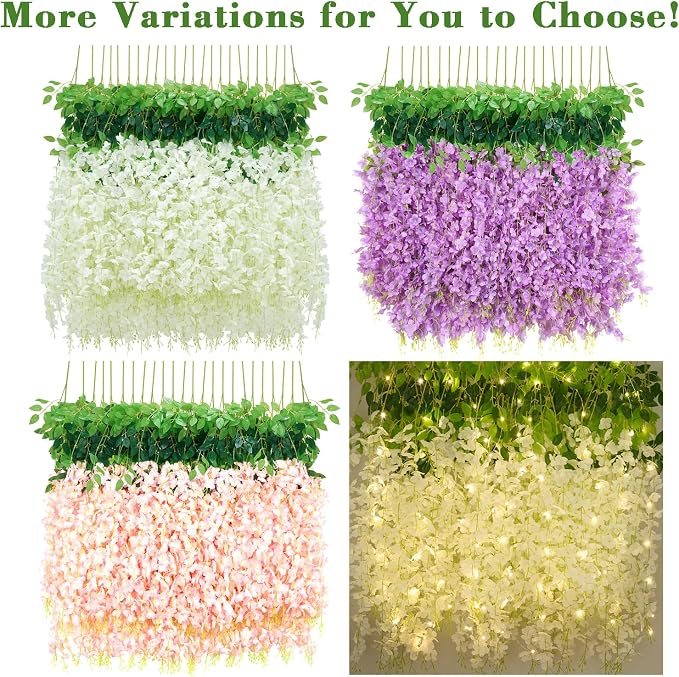 BLEUM CADE 20Pcs White & Purple Fake Wisteria Hanging Flowers | 3.6Ft/Pcs Artificial Wisteria Garland, Hanging Flowers for Wedding Party Home Backdrop Wall Decoration - Image 8
