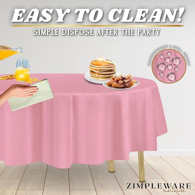 ZIMPLEWARE Pink Standard Disposable Plastic Party Tablecloth [Case of 72] 84 x 84” Round Table Cover for Indoor & Outdoor Use - Image 5