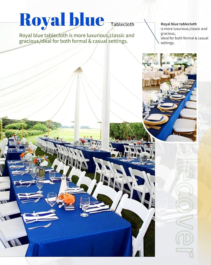 Showgeous 4 Pack Royal Blue Polyester 60x126 Inch Tablecloths | Soft polyester, wrinkle resistant, fade resistant, smooth finish, fine stitching, folded hems, reusable, machine washable - Image 3