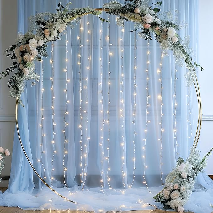 30ft x 10ft Blue Backdrop Curtain with Lights String for Parties, Sheer Tulle Wedding Photo Backdrops Drapes for Baby Shower Birthday Party Decorations Background for Photography - Image 6