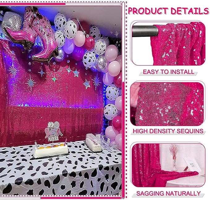 Fuchsia Sequin Backdrop Curtains 4 Panels 2FTx8FT - Image 3
