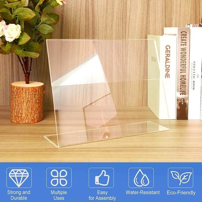 12 Pack Acrylic Sign Holder 8.5 x 11 Horizontal Slant Back Acrylic Stands for Display Plexiglass Clear Acrylic Display Stands for Ad Frame, Picture Photo Frames, Promotions, Restaurants, Office - Image 4
