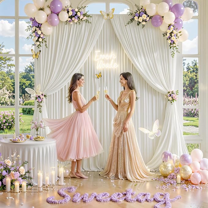 40 ft x 10 ft Wrinkle Free Ivory Backdrop Curtain for Wedding Parties, Polyester Ivory Photo Backdrop Drapes 8 Panels 5x10ft for Baby Shower Photoshoot Engagement Birthday Party Photography Background - Image 7