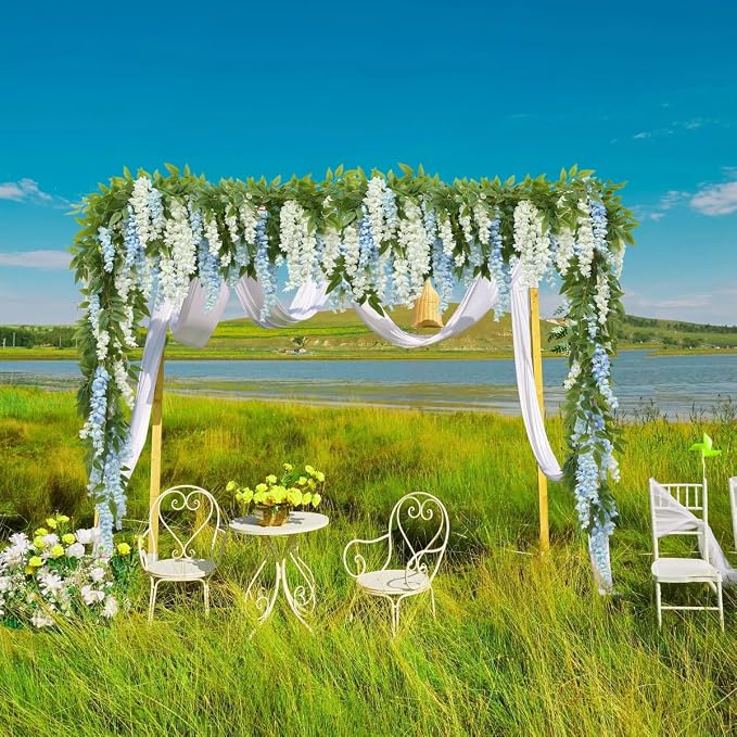 4 Pcs Two-Tone Flower Vine Artificial Wisteria Garland Silk Faux Hanging | blue-white Suitable for Home Hotel Stairs Wedding Arch Party Indoor Outdoor Decoration - Image 6