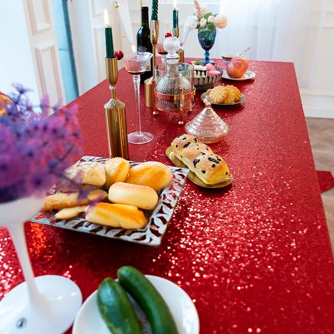 JYFLZQ Red Sequin Tablecloth Glitter Table Cover 50x80 Inch Rectangle - Image 2