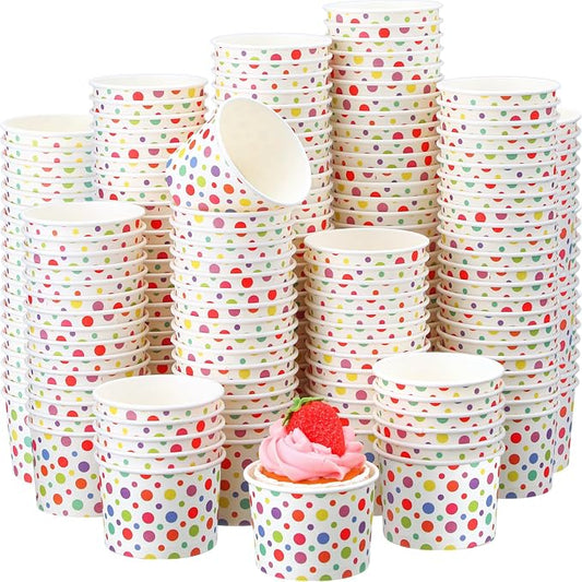 Honeydak 150 ml/ 5 oz Ice Cream Cups for Party Small Ice Cream Cups Disposable Treat Paper Dessert Snacks Sundae Container Wedding Birthday Party Supplies(Multicolor Dots,400 Pack) by Honeydak