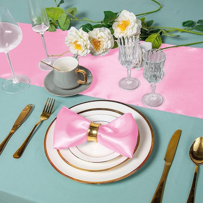 SI Pack of 50 Wedding 12 x 108 inch Satin Table Runner for Wedding, Decorations for Graduations, Engagements, Birthday Parties, Banquets, Runners fit Rectangle, Round Table - Pink - Image 5