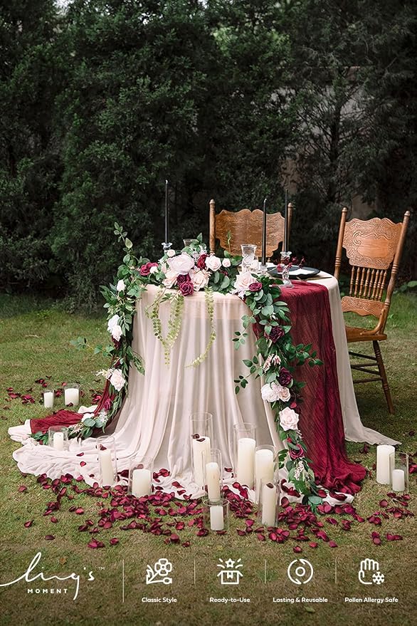 Ling's moment Burgundy Eucalyptus Flower Garland Wedding Arch 9 FT | Blush Rose & Eucalyptus, Greenery, Sweetheart Table Decor, Marsala Floral Garland for Mantle, Centerpieces, Backdrop - Image 5