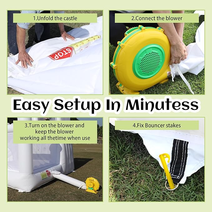 White Bounce House for Adults Kids,15.8FT Heavy Duty 100% PVC Large Commercial Bounce House Bouncy Castle with Big Slide and Ball Pit for Backyard,Birthday Party,Wedding,Outdoor Game