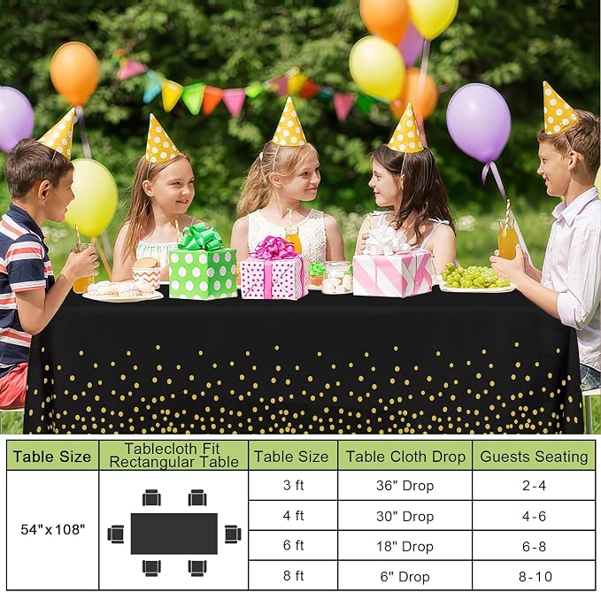 Smiry Disposable Table Cloth - 10 Pack, 54 x 108 Inch Waterproof Rectangle Tablecloths for Parties, Decorative Plastic Table Cover, Leakproof & Sturdy, Black & Gold - Image 6