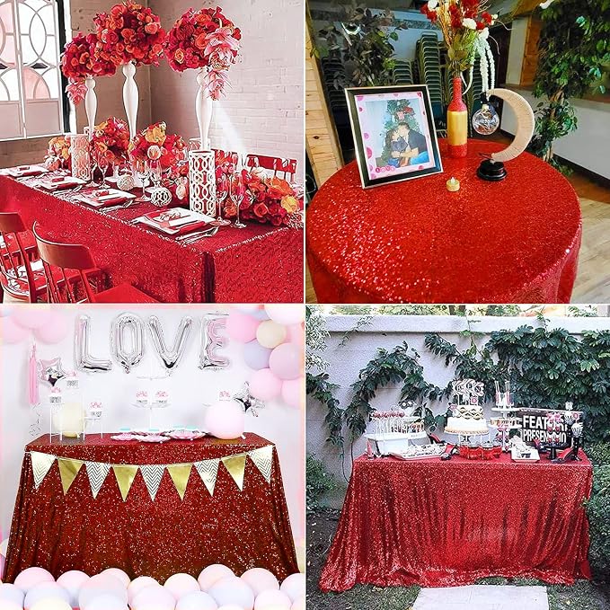 JYFLZQ Red Sequin Tablecloth Glitter Table Cover 50x80 Inch Rectangle - Image 6