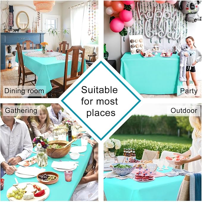 Hiasan Light Blue Rectangle Tablecloth, 54 x 80 Inch, 1 Pack | Waterproof, Washable Polyester Fabric Table Cloth for Buffect/Dining/Birthday/Party/Wedding/Spring/Outdoor Picnic - Image 2