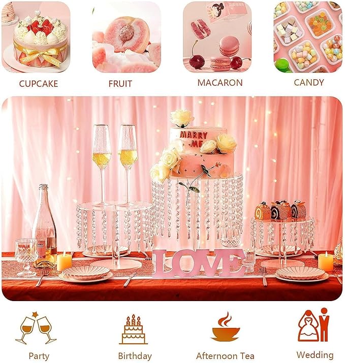Acrylic cake stand, Acrylic Cake Rack Circular Cupcake Rack Dessert Display Rack With Crystal Chandelier For Wedding Birthday Party Table Decoration(Small)