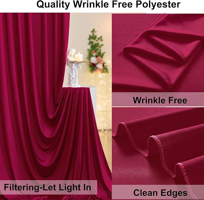 40ft×10ft Wrinkle Free Burgundy Backdrop Curtain for Parties, 8 Panels 5×10ft Soft Silky Polyester Wine Red Photo Backdrop Drapes for Wedding Birthday Christmas Photography Back Drop Cloth - Image 4