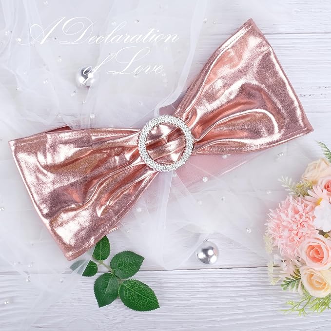 LEBENGURU Metallic Rose Stretch Chair Sashes 30pcs with Buckle Slider - Image 2