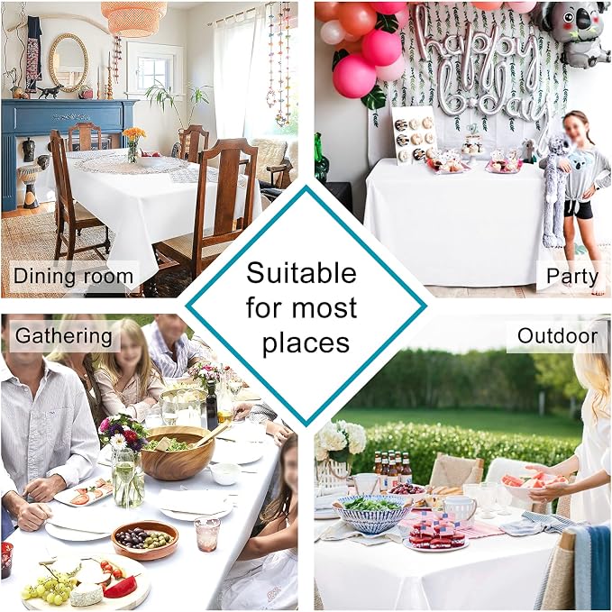 Hiasan White Tablecloth for Rectangle Tables, 60 x 120 Inch, 1 Pack | Waterproof, Spillproof, Wrinkle Resistant, Washable Fabric Table Cloth for Dining Room/Kitchen/Party/Wedding/Outdoor Picnic - Image 2