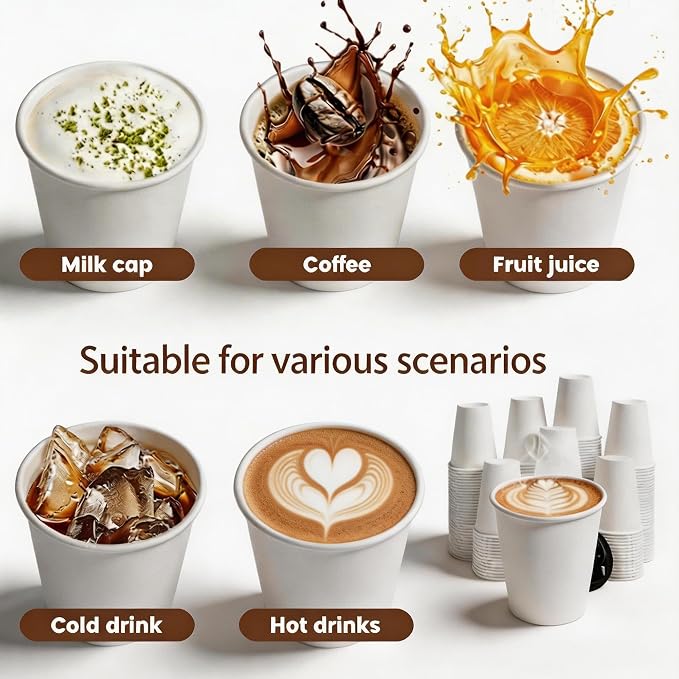 MOUMOULIFE Disposable Paper Coffee Cups 8 oz 1000 Count Bulk, Leak-Proof White Paper Coffee Cups, Hot/Cold Beverage Drinking Cups for Office Party Home Travel - Image 7