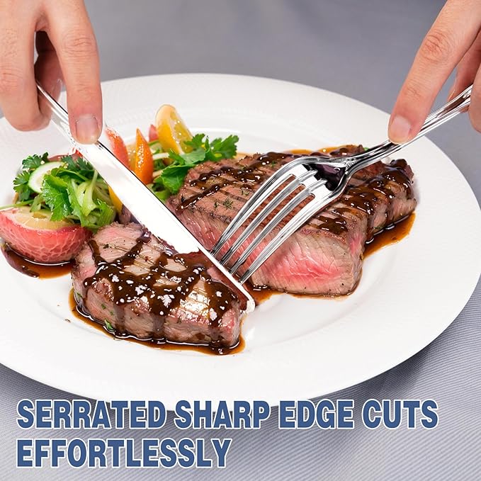 90PCS Silver Plastic Silverware - Heavy Duty Silver Disposable Cutley - Fancy Plastic Utensils Flatware Include 30 Forks, 30 Spoons, 30 Knives for Catering, Parties, Dinners, Weddings