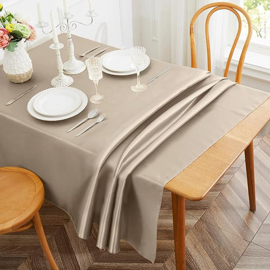 1 Pack Tan Satin Tablecloth, 58 x 102 Inches Rectangle Tan Table Cover,Smooth Fabric Taupe Satin Table Cloths,Beige Silk Tablecloth for Party Wedding Dining Banquet