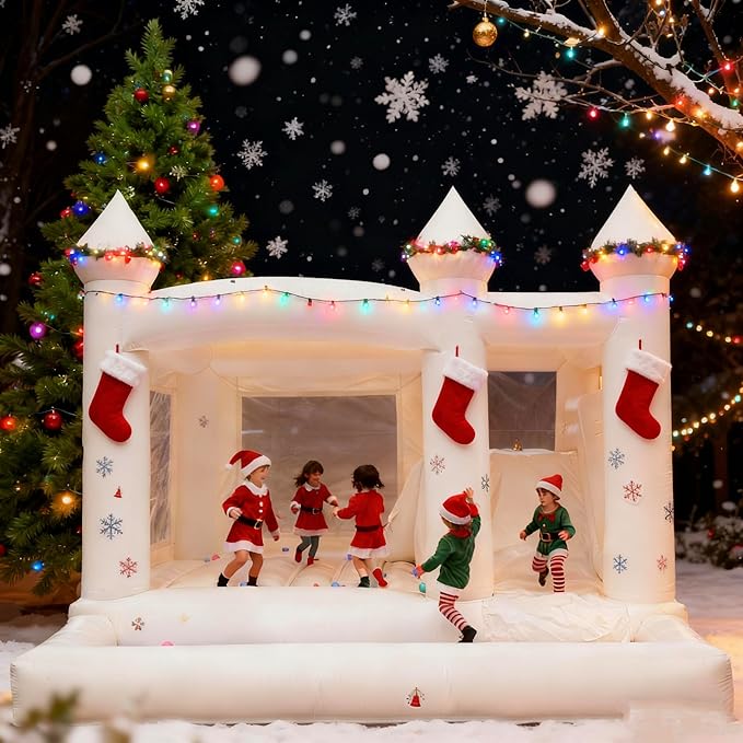 13FTx13FT 100% PVC White Inflatable Bounce House Wedding, Birthday Bounce House A Large Castle Themed Kids Trampoline and an Inflatable Bounce Party(Including Blower)