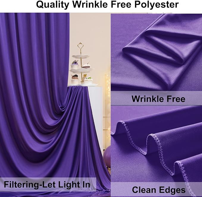 20ft×8ft Wrinkle Free Dark Purple Backdrop Curtain for Mermaid Themed Party, 4 Panels 5×8ft Soft Silky Purple Photo Backdrop Drapes for Birthday Parties Baby Shower Wedding Photography - Image 4