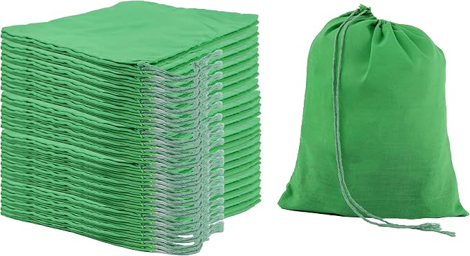 (6x10 inches) Green Cotton Bags, Reusable And Biodegradable Produce Muslin Drawstring Bags Available in Different Sizes (Pack Of 100) - Image 2