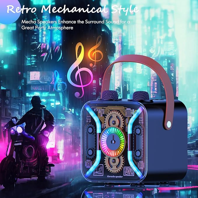 Karaoke Machine for Adults with Two Wireless Microphones, PA System Bluetooth Speaker with Microphone Supports Bass Treble, TF Card, USB, AUX, Karaoke Machine for TV, Party, Birthday (Black)