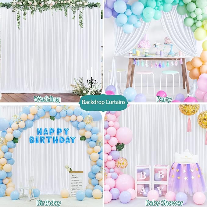 8 x 10 ft White Backdrop Curtains for Photo Background Wrinkle Free Drapes | Soft Polyester Fabric,Natural Drape,Top Rod Pocket,Washable & Reusable,For Wedding Birthday Party Decor,4ft x 10ft 2 Panels - Image 9