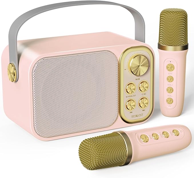 Mini Karaoke Machine for Kids with 2 Wireless Microphone, Portable Bluetooth Speaker, Kids Karaoke Machine to Sing Anywhere, for Girls, Ideal for Party, Birthday, Family Meeting