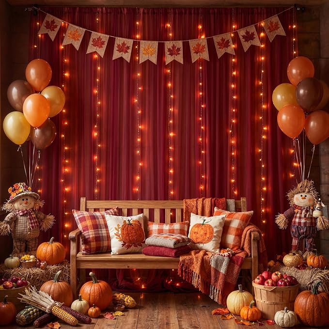 10×10ft Burgundy Tulle Backdrop Curtain with Lights String for Parties, Sheer Photo Backdrop Curtains for Wedding Party Photography Background - Image 5