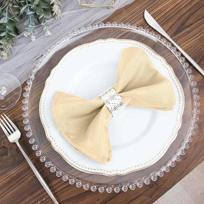 Efavormart Premium Cloth Napkins Set of 10, 17x17 Inch Beige Seamless Dinner Napkins, Washable Linen Table Napkin Cloth with Hemmed Edges for Weddings, Party and Banquet - Image 2