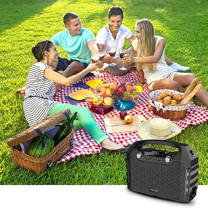 Hotec Wireless Portable PA Speaker System, Powerful Bluetooth Karaoke Machine with Dual Wireless Microphone for Wedding, Party, Teaching, Karaoke, Other Outdoor and Indoor Activities