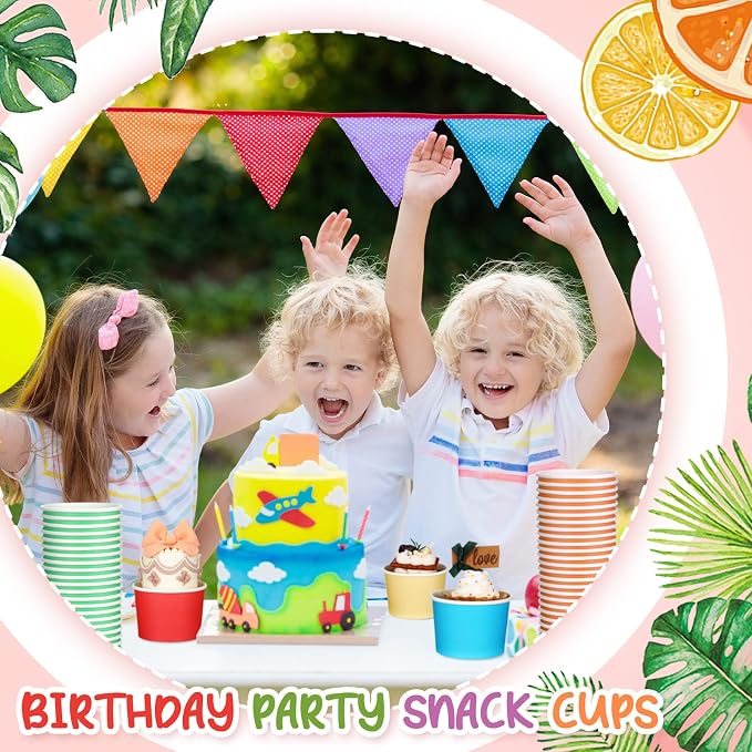 Nuenen 300 Pcs 8 oz Summer Ice Cream Paper Cups Bulk Disposable Dessert Cups Solid Color Paper Dessert Bowls for Snack Sundae Spring Party Favors Ice Cream Bar Supplies (Rainbow Color) - Image 2