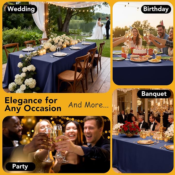 6-Pack Navy Blue Tablecloths for Square Tables, 70 x 70 Inches | Stain-Resistant Polyester Fabric for 3 Foot Tables - Washable Table Covers for Weddings, Banquets, Birthday Parties, Events - Image 5