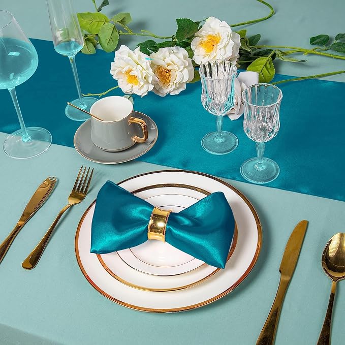 SI Pack of 5 Wedding 12 x 108 inch Satin Table Runner for Wedding, Decorations for Graduations, Engagements, Birthday Parties, Banquets, Runners fit Rectangle, Round Table - Teal - Image 5