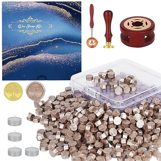 Wax Seal Stamp Kit - 357pc Wax Sealing Set with Warmer, Spoon, Candles - Perfect for Vintage Envelopes, Letters & Crafts - Champagne