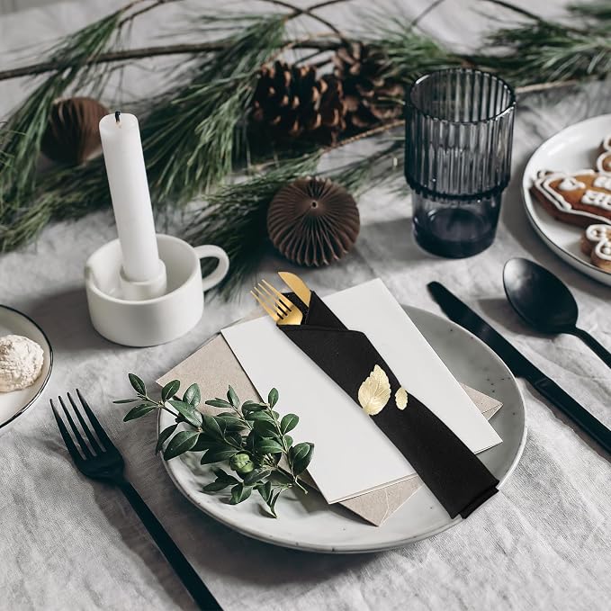 Buryeah 60 Pcs Washable Cloth Napkins 17 x 17 Inch Polyester Dinner Napkins Soft Table Napkins for Weddings Parties Holiday Dining Banquet (Black) - Image 5