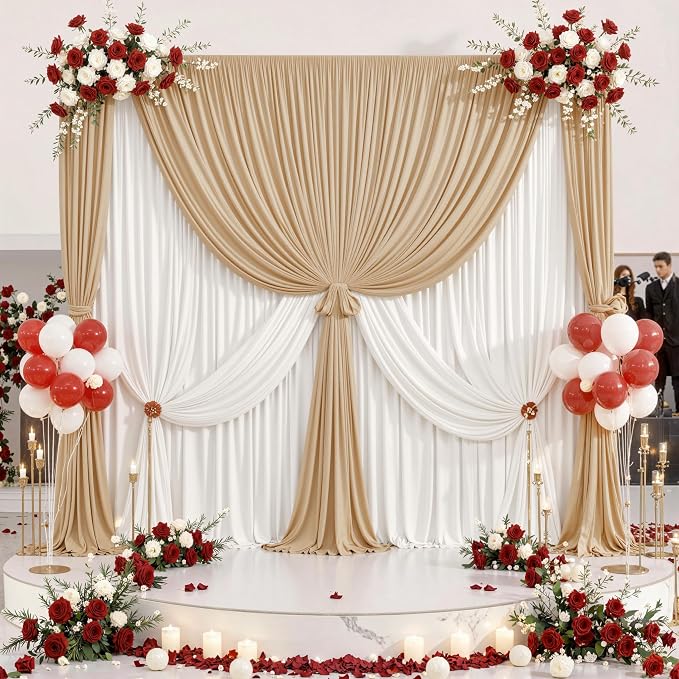 10 ft x 10 ft Wrinkle Free Champagne Backdrop Curtain for Parties, 2 Panels 10ft Polyester Champagne Photo Backdrop Drapes for Graduation Birthday Wedding Party Stage Curtains - Image 9