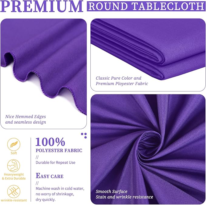 Showgeous 90 Inch Purple Round Tablecloths, Polyester Table Covers | 10 pack Tablecloths for Round Tables Washable polyester Table Cloth Decorative Fabric for Dining Wedding Party Banquet Buffet - Image 4