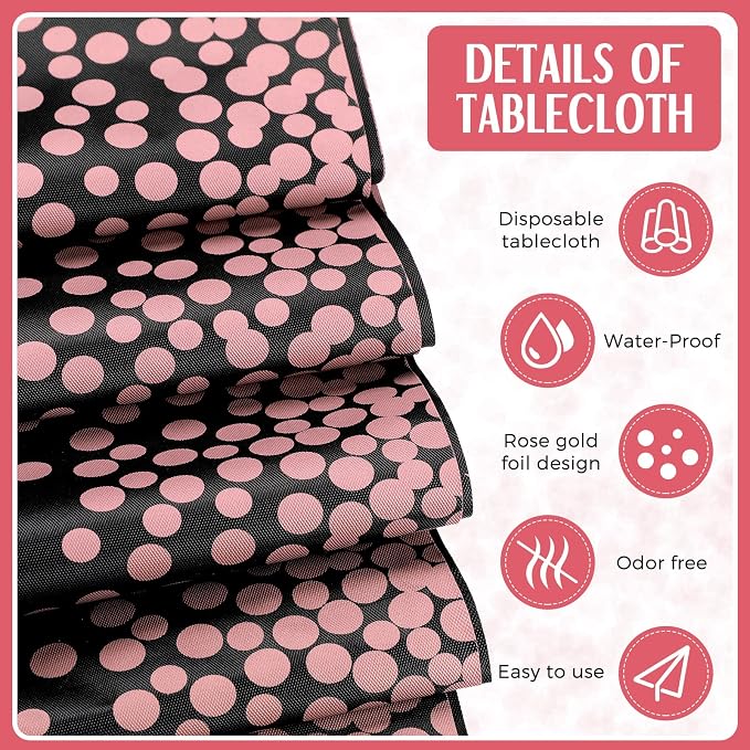 8 Pack Black and Rose Gold Tablecloths and Satin Runners Set | 54x108 Inch Disposable Tablecloth and 12x108 Inch Satin Runners for Wedding Birthday Party Baby Shower Christmas New Year - Image 4