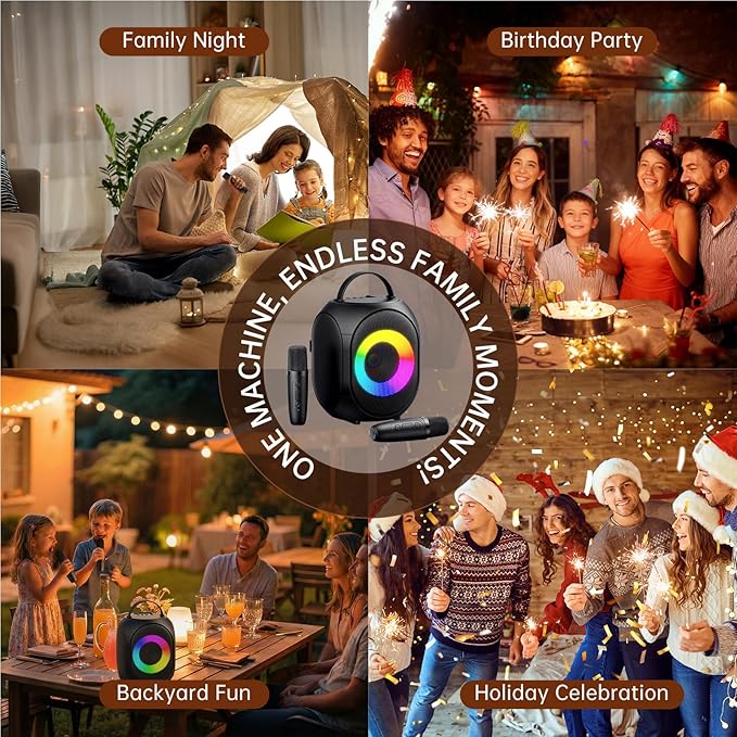 Kinglucky Karaoke Machine for Kids & Adults, Portable Bluetooth Speaker with 2 Wireless Microphones,Powerful Sound, LED Lights, PA System for Birthday Parties and Family Fun Gifts for Loved One