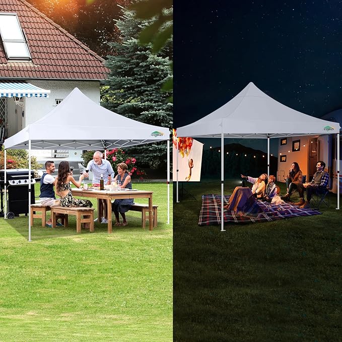 COBIZI 10x10 Pop Up Canopy with 4 Sidewalls, Canopy Tent 10x10 for Parties, Backyard, Commercial, Waterproof and Portable Instant Shelter UV50+ Outdoor Gazebo with 4 Sandbags(White)