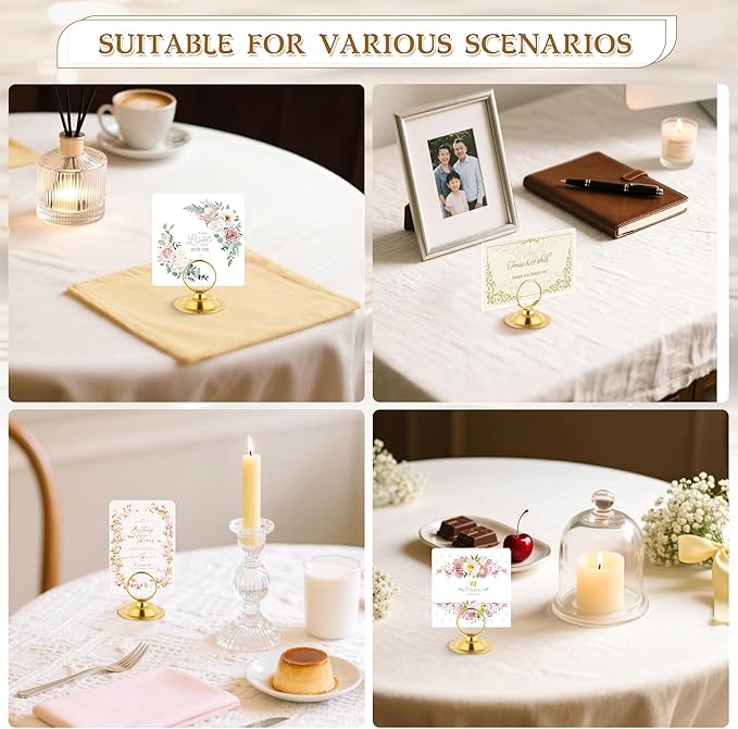 Urban Deco 16 PK Table Card Holder Place Card Holders Steel Card Holders for Photos, Food Signs, Memo Notes, Weddings, Restaurants, Birthday（Gold）