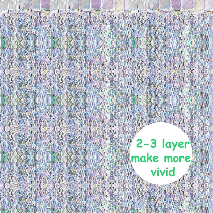 Silver Glitter Foil Fringe Streamer Metallic Wavy Tinsel Curtain for Birthday Wedding Engagement Baby Shower, 4 Pack 6.56 x 3.28 FT Wave Streamer Backdrop Party Backdrop Photo Booth Door Decoration