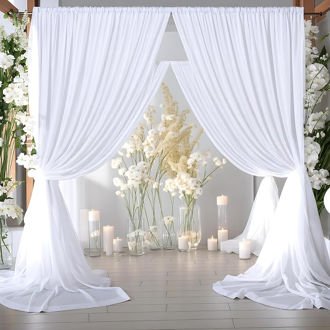 30ft x 8ft Wrinkle Free White Backdrop Curtains for Weddings Parties, 6 Panels 5x10ft Soft Silky Polyester White Photo Backdrop Drapes Back Drop Cloth for Birthday Christmas Photography Background - Image 6