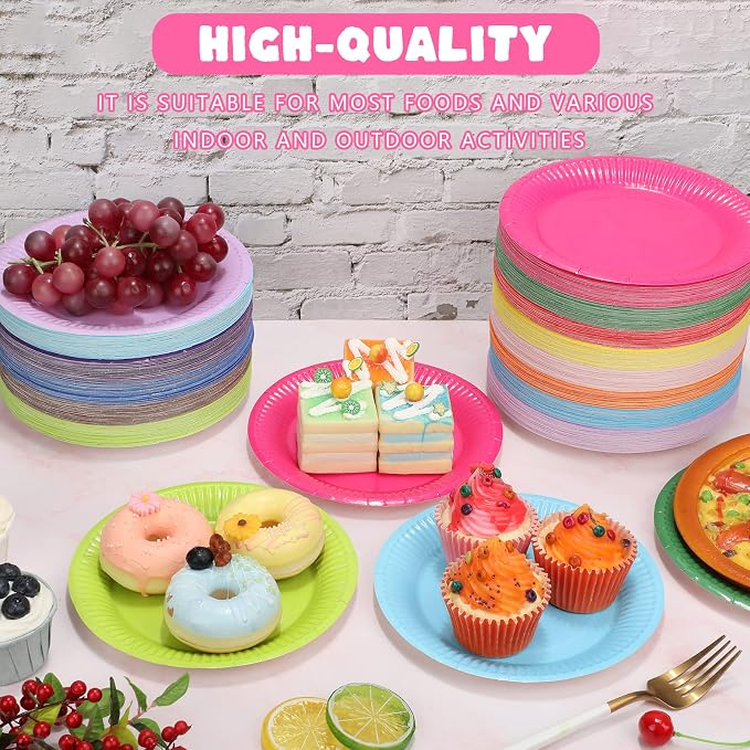 Tanlade 455 Pcs Colored Paper Plates 7 Inch Disposable Round Solid Color Dessert Paper Plates Bulk for Dinner Rainbow Party Weddings Birthday Supplies - Image 3