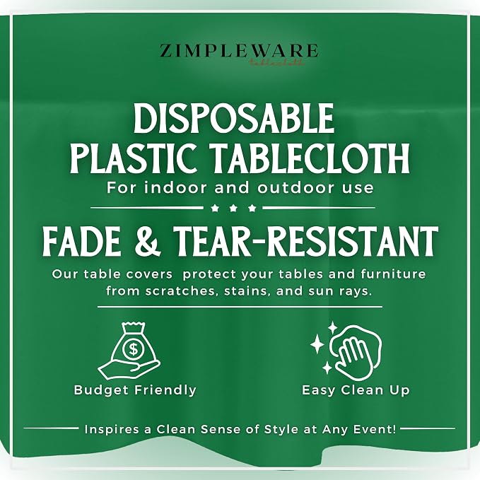 ZIMPLEWARE Green Standard Disposable Plastic Party Tablecloth [Case of 72] 84 x 84” Round Table Cover for Indoor & Outdoor Use - Image 2