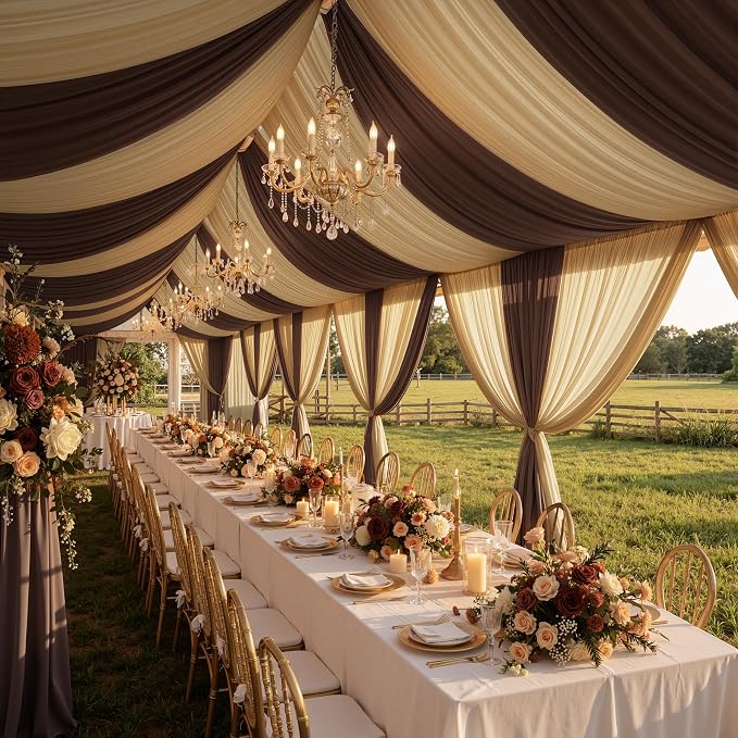 10 Panels 5x20ft Brown Ceiling Drapes for Wedding Parties, Wrinkle Free Thick Polyester 20ft Extra Long Wedding Draping Brown Ceiling Curtains Arch Drapery for Birthday Party Canopy Tent Decor - Image 6