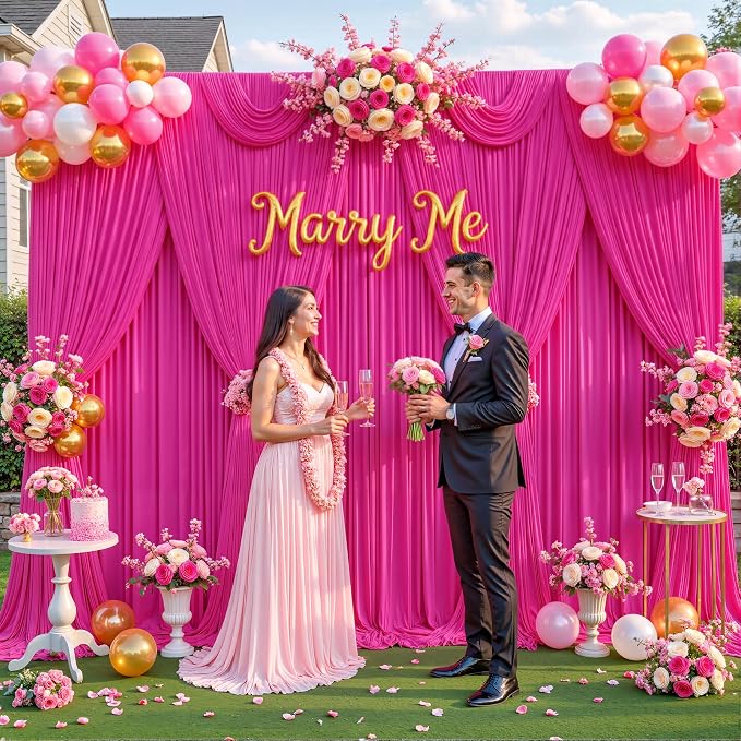 10ft x 7ft Hot Pink Backdrop Curtain for Parties Fuchsia Wrinkle Free Backdrop Drapes Panels for Baby Shower Birthday Photo Photography Polyester Fabric Background Decoration - Image 4